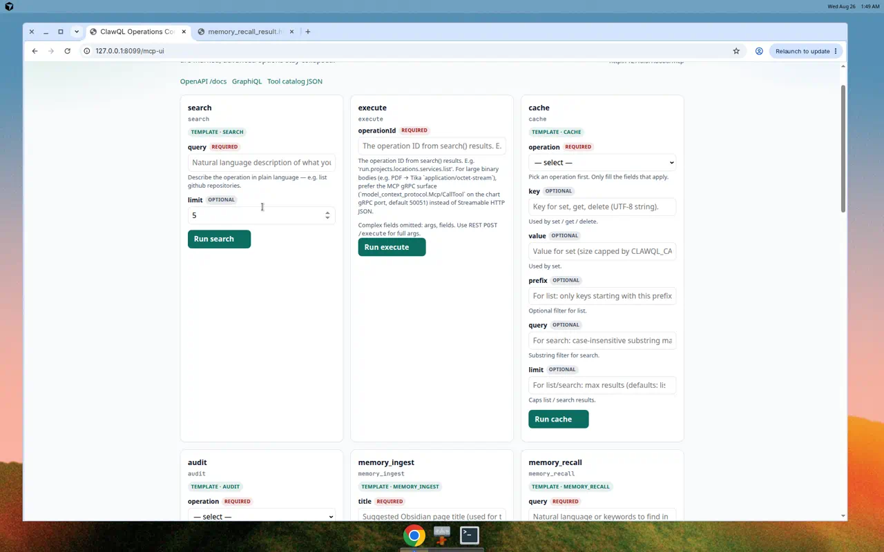 search form with Required/Optional badges and prefilled limit