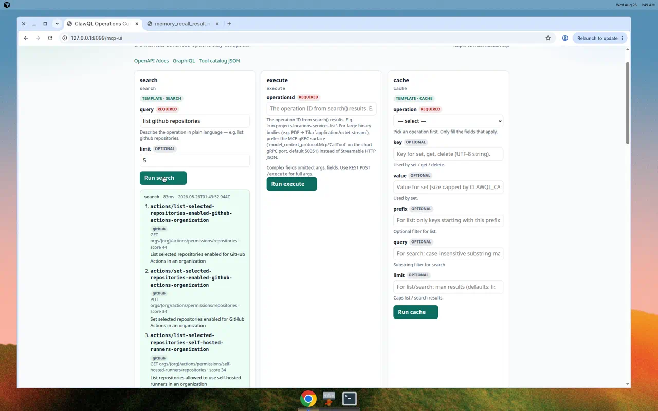search results as a readable operation list